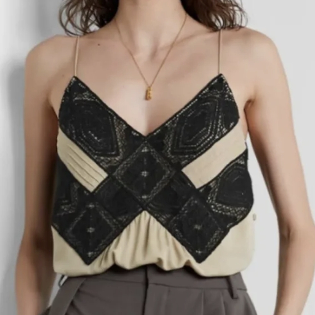 Lafayette 148 Silk Georgette Lace Trimmed Camisole Sz M Nwt